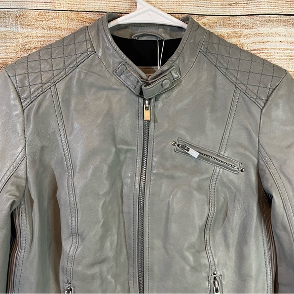 LaMarque quilted leather biker gray jacket women Size XS - Picture 3 of 11